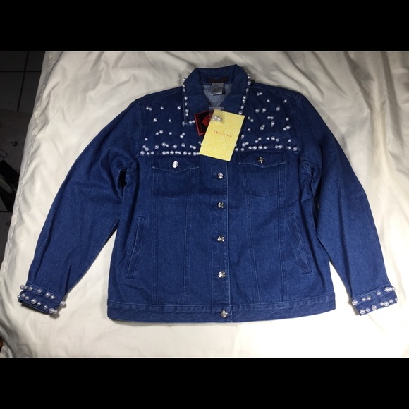Blaine Trump Pearl Beaded Denim Jacket NWT - XS - Picture 1 of 10